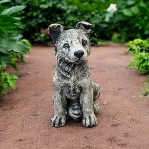 German shepherd puppy figure, Realistic sitting police dog figurine Concrete lawn pet grave marker sculpture Backyard cement shepherd statue