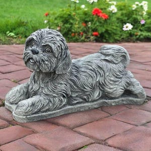 Concrete shih tzu sculpture, Lawn pet decoration, Stone dog ornament, Backyard dog art, Garden shih tzu figure, Pet lover gift statue