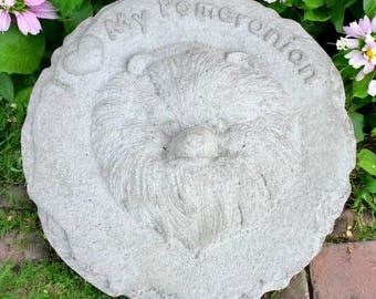 Pomeranian dog memorial, Concrete rock figurine, Outdoor decor, Stone pomeranian dog, Memorial rock sculpture, Lawn statue, Dog loss gift