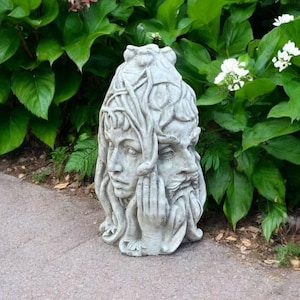 Garden four seasons faces statue, Concrete autumn sculpture, Cement rock four seasons figure, Outdoor stone figurine, Gift idea, Yard art