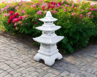 Stone lantern figure, Outdoor zen ornament, Garden pagoda idea, Lawn lantern art, Large pagoda sculpture, Backyard zen decoration
