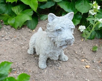 Concrete Westie dog statue, Sitting stone puppy figurine, West Highland Terrier dog, Garden pet memorial sculpture, Solid dog grave figure