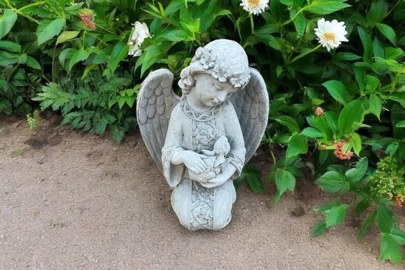Angel Holding Rabbit Angel Holding Bunny Sculpture, Concrete Girl With Rabbit Statue ...