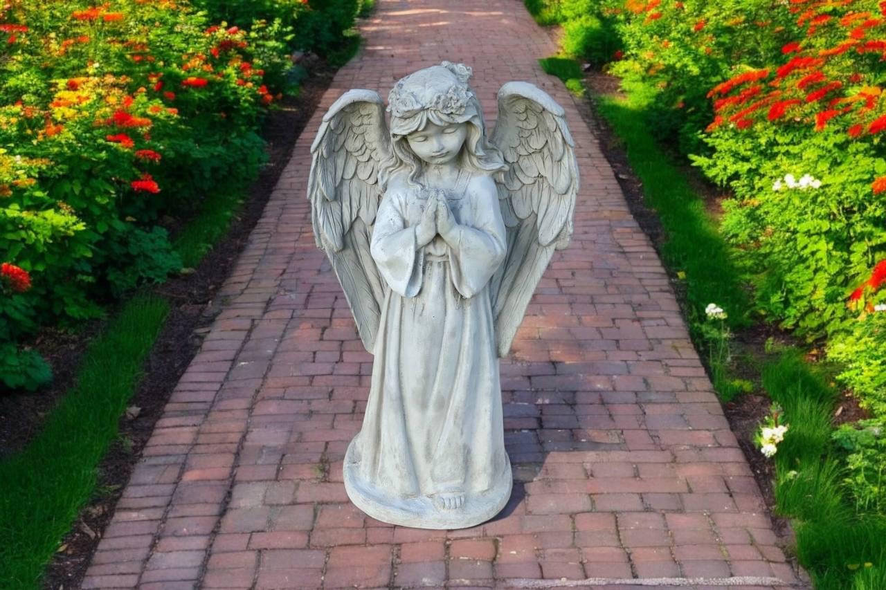 Concrete Angel Girl Statue, Garden Religious Decor, Lawn Cherub ...