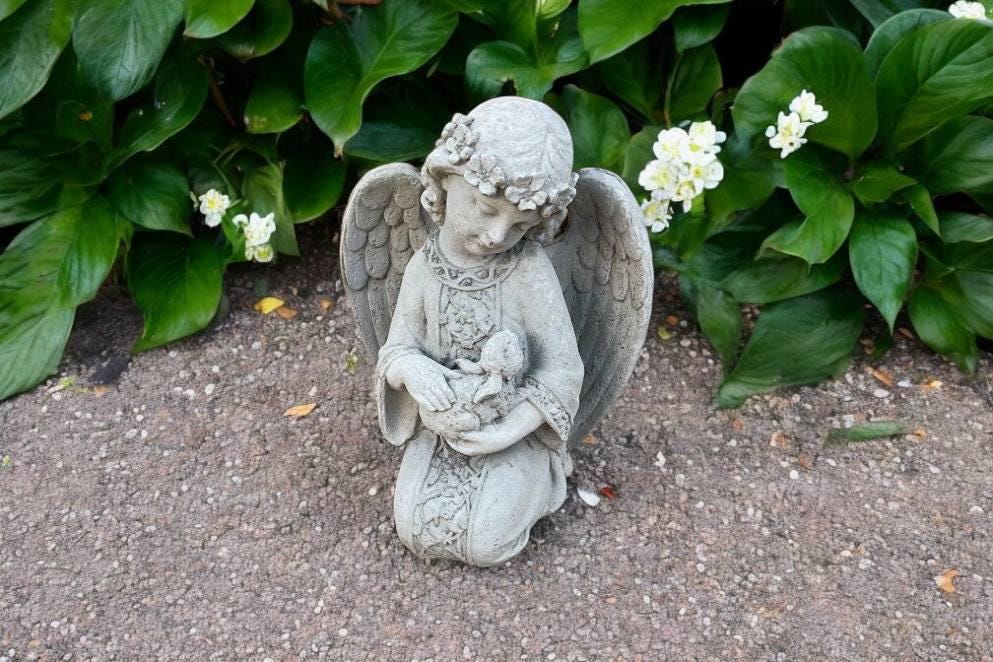 Angel Holding Rabbit Angel Holding Bunny Sculpture, Concrete Girl With Rabbit Statue ...