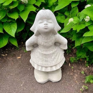 Concrete girl in a dress, Outdoor kid idea, Home kid decoration, Detailed girl ornament, Garden massive figure, Girl outside art