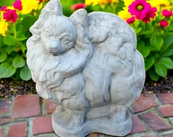 Pomeranian dog figure, Concrete pet statue, Small pomeranian puppy, Dog memorial, Stone pomeranian dog, Pet loss gift, Dog decor