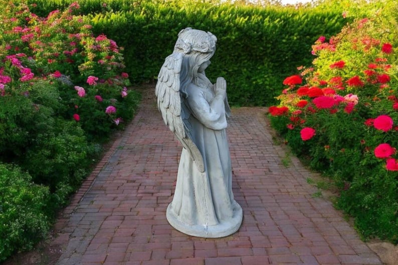 Concrete Angel Girl Statue, Garden Religious Decor, Lawn Cherub ...