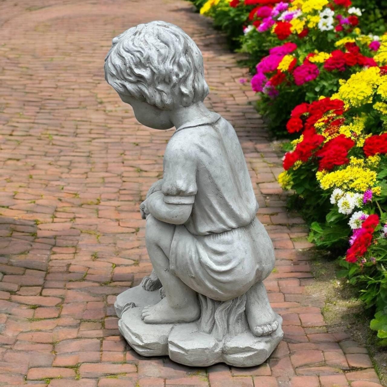 Garden Boy Figure, Yard Kid Decor, Concrete Child Art, Boy Outdoor Idea ...