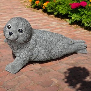 Beton seal pup statue, Concrete sea animal sculpture, Yard seal pup decor, Realistic animal figure, Stone seal pup art, Lawn animal idea
