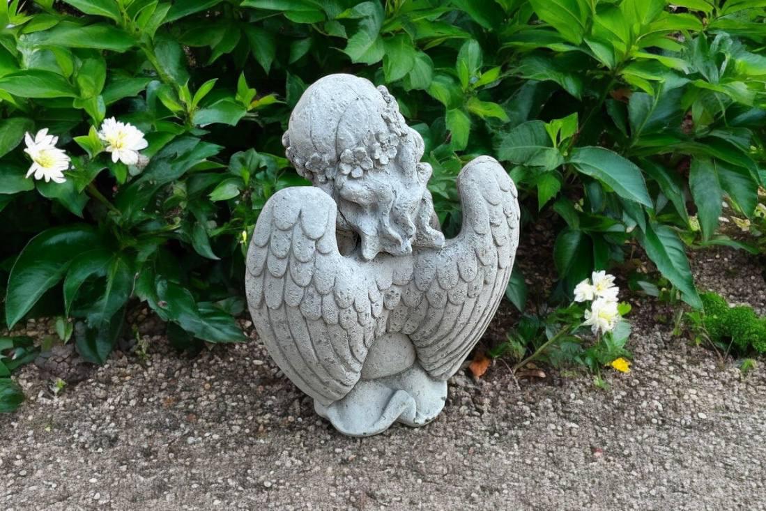 Angel Holding Rabbit Angel Holding Bunny Sculpture, Concrete Girl With Rabbit Statue ...
