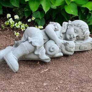 Laying girl sculpture, Outdoor sleeping girl statue, Garden cement child figure, Detailed girl figurine, Outdoor decoration, Gift idea