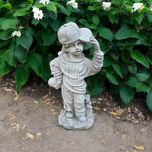 Standing Softball girl sculpture, Outdoor cement girl statue, Backyard stone child figure, Realistic girl figurine, Yard art decoration
