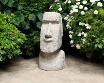 Cement moai head statue, Concrete zen garden style decoration, Massive backyard island head figurine, Large head rock, Great Idea for gift