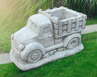 Stone truck planter, Outdoor flower planter, Truck plant pot, Yard decor, Small planter, Garden sculpture, Detailed truck pot, Gift idea