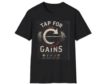 Tap For Gains T-Shirt | Barbell Strength Workout Gym Tee