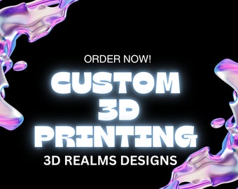 May include: Order now! Custom 3D printing from 3D Realms Designs. The image features a colourful, abstract design with a black background.