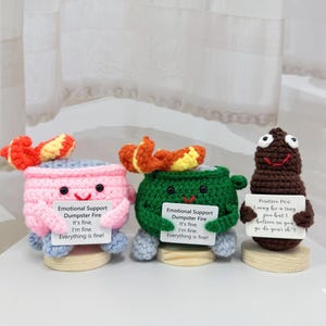 Adorable Crochet Dumpster Fire with Poop,Positive Poo,Trash Can,i'm fine everything is fine,Emotional Support,Cheer up gift,Funny Desk Decor