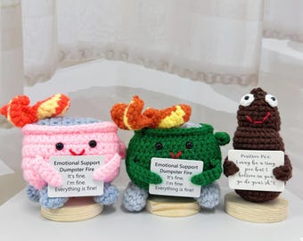 Adorable Crochet Dumpster Fire with Poop,Positive Poo,i'm fine everything is fine,Emotional Support,Funny Desk Decor,Christmas gift