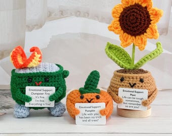 Handgjort Halloween-virkat presentset, Virkat solros/pumpa/containereld, Emotionellt stöd, Uppmuntrande present, Självvårdspresenter, Halloweendekorationer