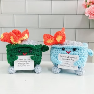 Adorable Crochet Dumpster Fire-Crochet Trash Can Burning-Emotional support Dumpster Fire-Thank you for gift-Funny Desk Décor-Gift ideas