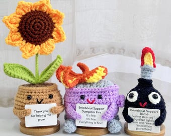 Funny Crochet F-Bomb/Dumpster Fire/Sunflower,Emotional Support Dumpster Fire,F-Bomb Crochet Toys,Stress Relief,Funny Gift for her,Desk Decor