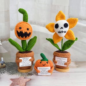 Funny Crochet Halloween Pumpkin/Ghost Potted Plants,Crochet Pumpkin,Emotional Support,Halloween Decor for Home,Halloween Gift,Trick or treat