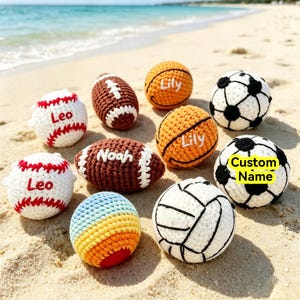 Pelota deportiva de ganchillo hecha a mano Hacky Sack: fútbol, baloncesto, béisbol, voleibol, tenis, amigurumi footbag, pelota antiestrés suave, juguetes de playa y exteriores.