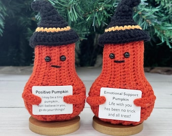 Halloween Crochet Pumpkin Wearing Witch Hat,Emotional Support/Positive Pumpkin,Halloween Decor,Halloween Pumpkin Gifts,Trick or treat Gift