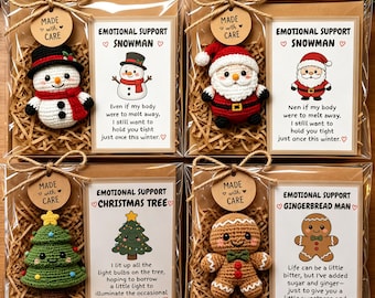 Känslomässigt stöd Julvirkad docka, handgjord stickad plyschfickleksak present - pepparkaksgubbe snögubbe jultomten älg röd fågel, julgåva med munter uppmuntran