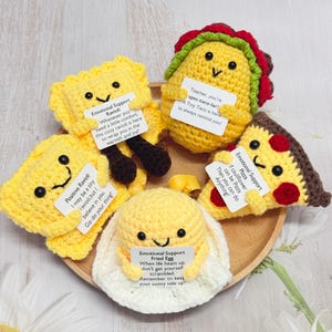 Adorable Handmade Crochet Ravioli/Taco/Pizza/Fried Egg,Crochet Stuffed Toy,Positive Crochet Food,Emotional Support Gift,Funny Desk Decor