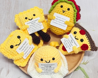 Adorable Handmade Crochet Ravioli/Taco/Pizza/Fried Egg,Crochet Stuffed Toy,Positive Crochet Food,Emotional Support Gift,Mother's Day Gift