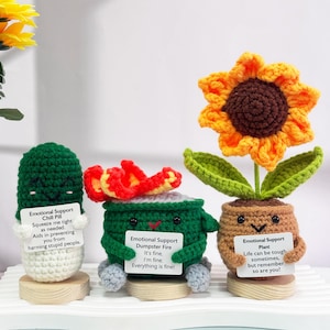Emotional Support Gift Set-Crochet Sunflower/Chill Pill/Dumpster Fire,Funny Desk Decor,Caring Gifts,Long distance gift,Get Well Soon Gift