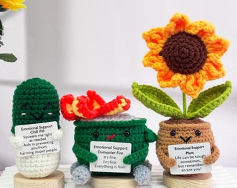 Emotional Support Gift Set-Crochet Sunflower/Chill Pill/Dumpster Fire,Funny Desk Decor,Caring Gifts,Get Well Soon Gift,Christmas gift