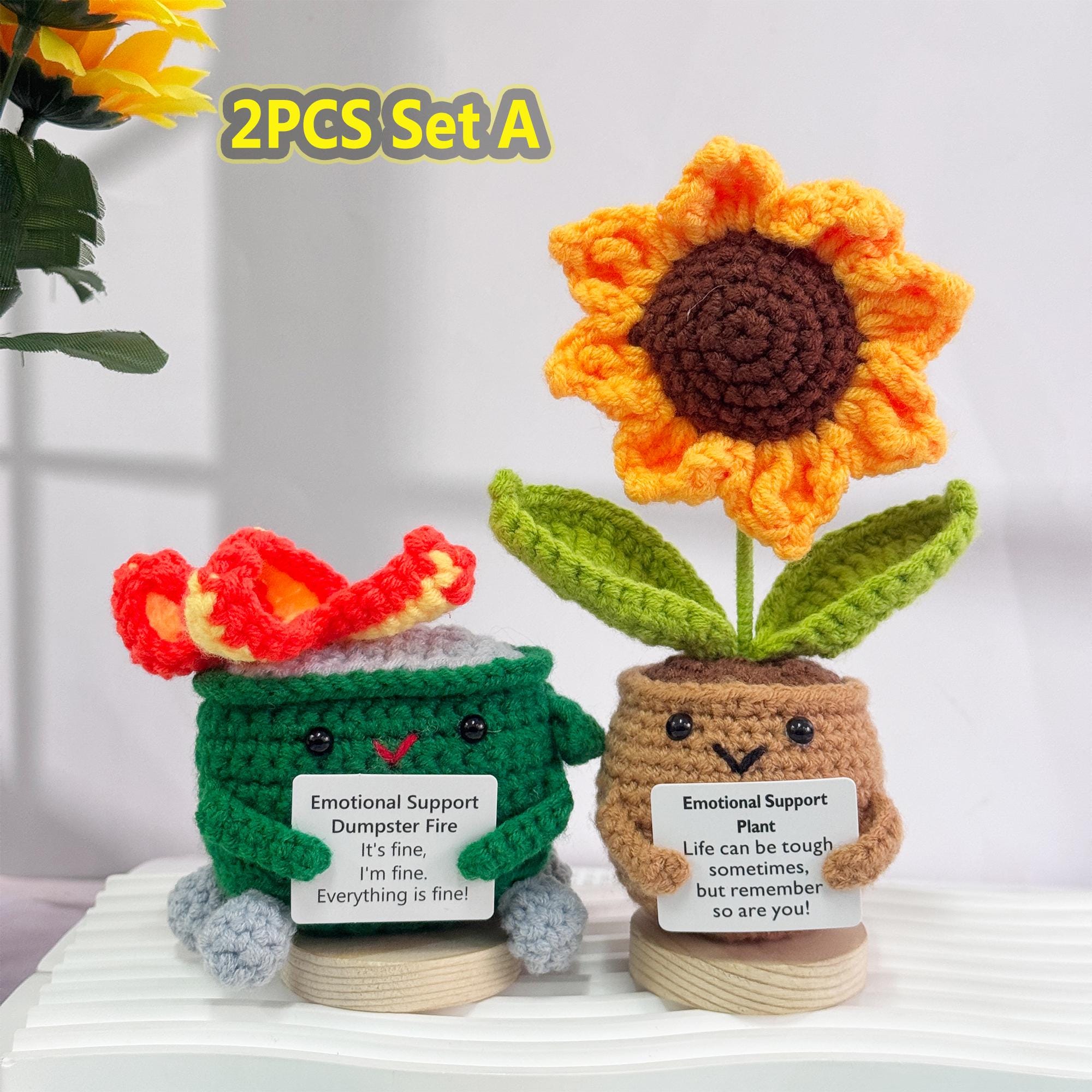 Emotional Support Gift Set-crochet Sunflower/chill Pill/dumpster