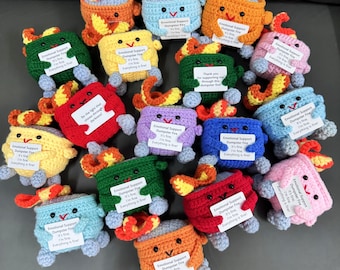 Adorable Handmade Crochet Dumpster Fire,Multiple Colors,Emotional Support Dumpster Fire,Funny Desk Decor,Bulk Gifts,Funny Mother's Day Gift