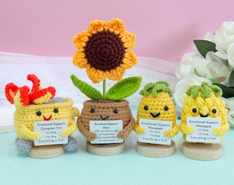 Emotional Support Crochet Dumpster Fire/Pineapple/Sunflower,Crochet Desk Decor,Long Distance Gift,Christmas Gift,Self Care Gift