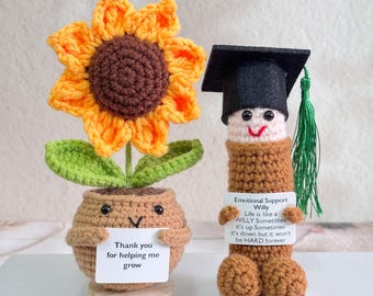 2026 Funny Graduation Gift Set-Crochet Penis Wearing Graduation Tassel Hat,Crochet Sunflower,Emotional Support Willy,Gag Gift for Her/Him