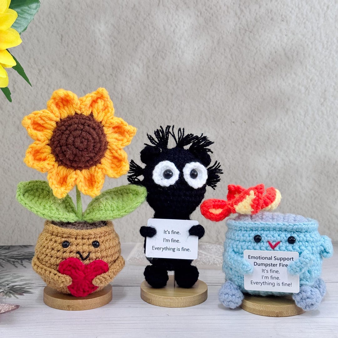 Emotional Support Crochet Gift,crochet Angry Cat,sunflower Hugging