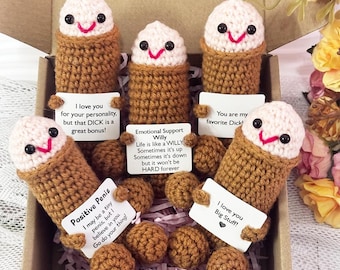 Pene de crochet divertido, pene de crochet, pene positivo, pene de apoyo emocional, regalo divertido de crochet para adultos, regalo de aniversario, regalo de broma para San Valentín.