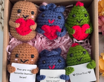 Lovely Handmade Crochet Coffee Bean/Blueberry/Olive,Holding Red Heart,Christmas gift,Anniversary Gift,Love Gifts for her,Crochet Decor