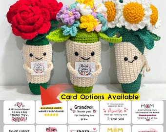 Personlig virkad blombukett i plysch, handgjorda amigurumi-blomdockor, stickade solros-/ros-/förgätmigej-ej-buketter, mors dag-bukett