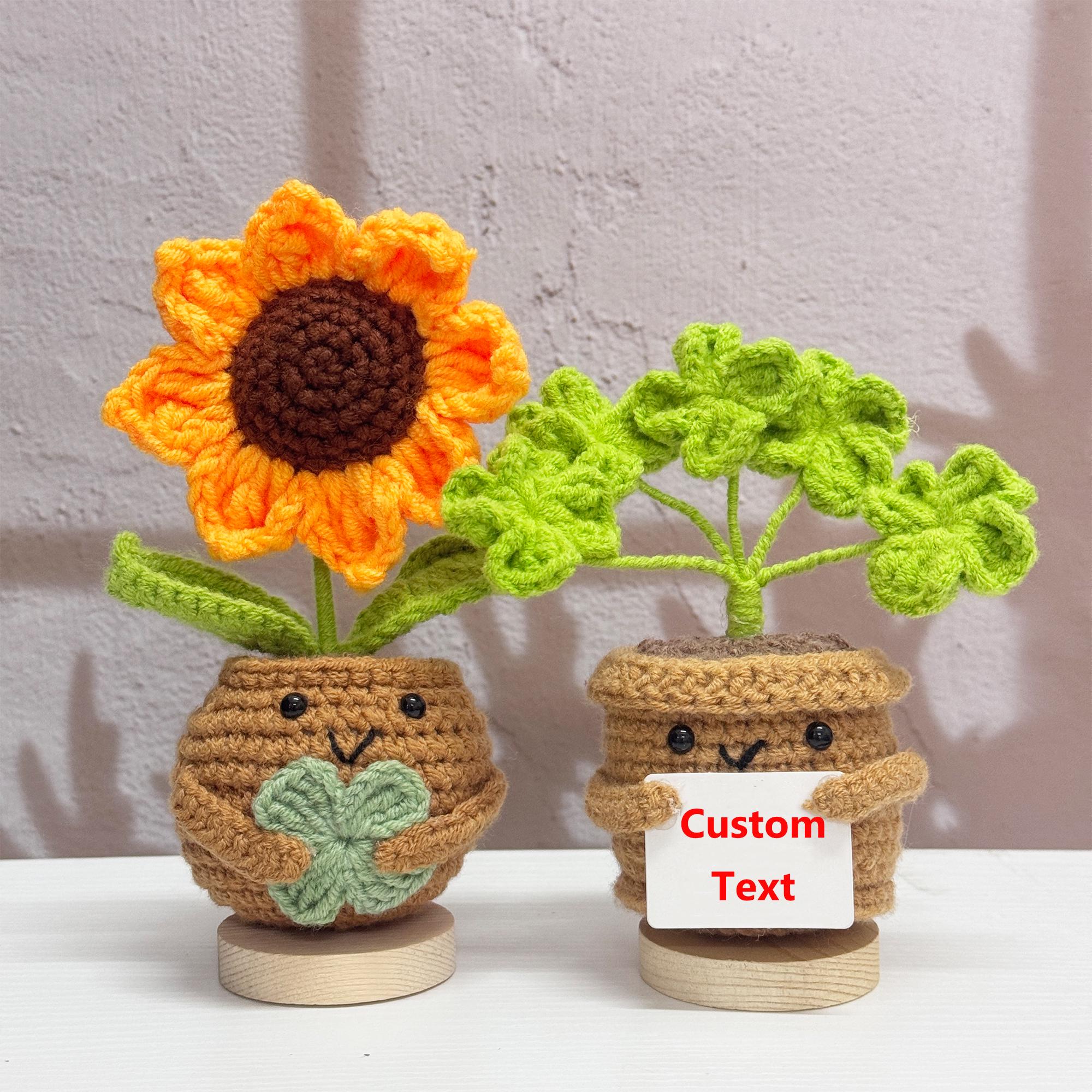 Set Fiori All'Uncinetto Con Vaso – Girasole E Nontiscordardime, Regalo Motivazionale Con Biglietti Per San Valentino, Compleanno O Ringraziamento