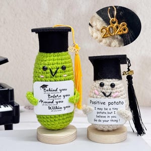 2026 Graduation Crochet Pickle Potato with Tassel Hat, Funny Grad Gift, Positive College Dorm Decor, Pickle Lover Graduation Present