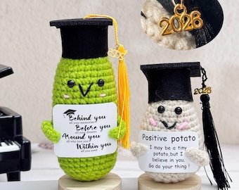 2026 Graduation Crochet Pickle Potato with Tassel Hat, Funny Grad Gift, Positive College Dorm Decor, Pickle Lover Graduation Present