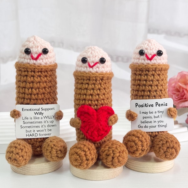Crochet Penis Gift,Crochet Penis Holding Red Heart,Positive Penis,Emotional Support,Anniversary Gift,Valentines Day Gift,Bachelor Party gift