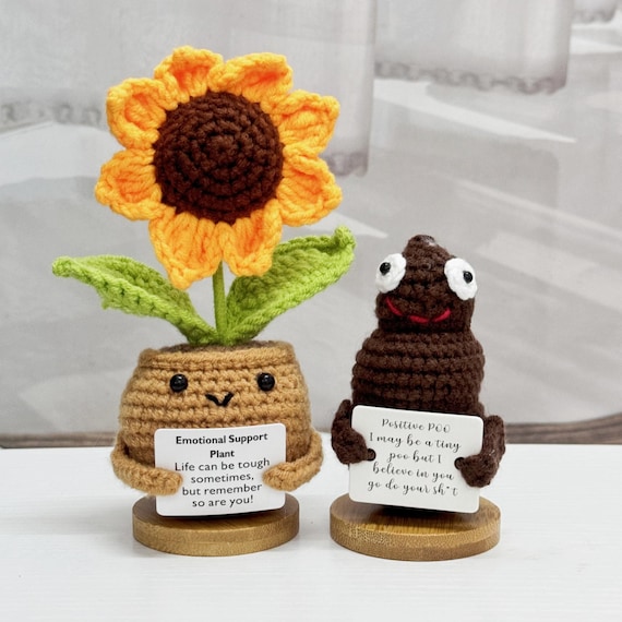 Funny Crochet Poo With Sunflower,positive Poo,emotional Support