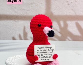 Poupée Au Crochet Flamant Rose - Soutien émotionnel Fait Main En Laine - Avec Carte Inspirante - Cadeau Positif Pour Femme, Fille - Anniversaire, Noël - 6