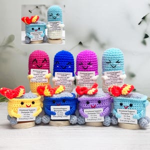Adorable Crochet Emotional Support Dumpster Fire+Emotional Support Pill,Funny Office Gift for Friends/Team/Colleagues,Emotional Support Gift
