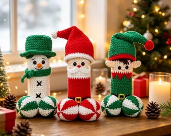 Virkad julklapp med penis - snögubbe, jultomte, jultomtedekor, handgjord amigurumi, jubileumspresent, alla hjärtans dag-present, hemlig tomtepresent